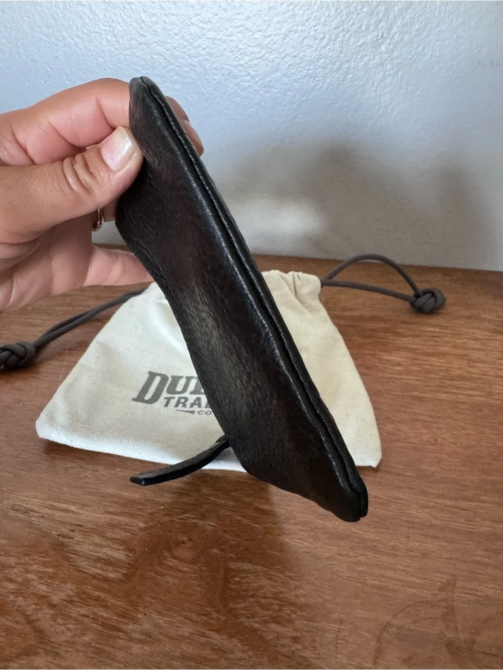 Duluth Trading Co. Black Pebble 100% Leather Lifetime Zipper Pouch with Dust Bag